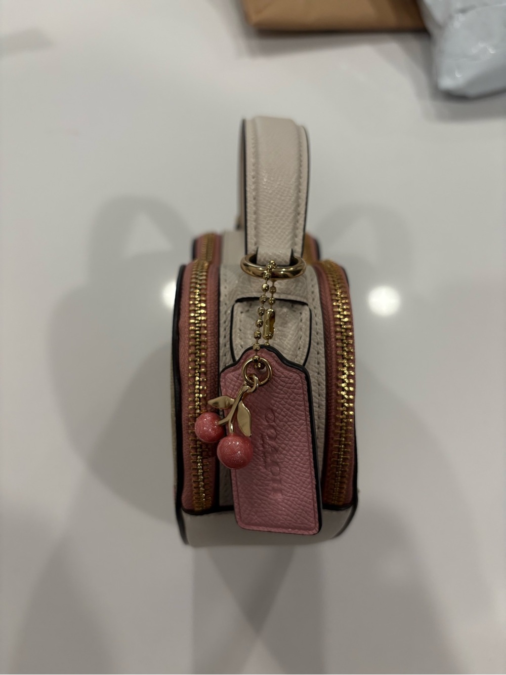 Coach Heart-Shaped Cherry Mini Bag in Pink and Tan - Picture 3 of 6